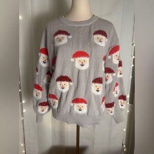 LUBOT Gray Santa Claus Christmas Sweater Women’s Size XL Holiday Pullover